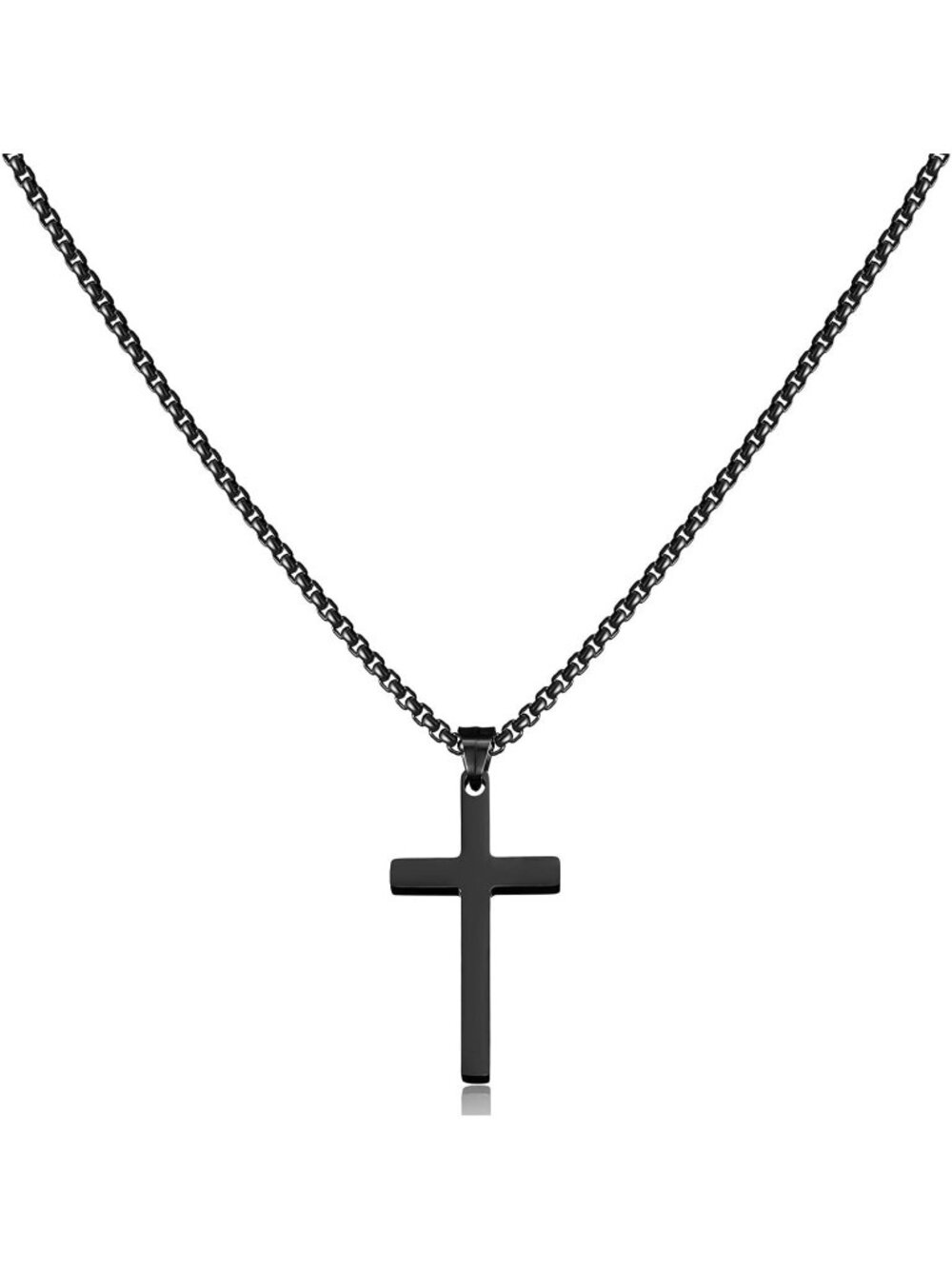 Men's Black Stainless Steel Plain Cross Pendant Necklace Faithful Cross Pendant